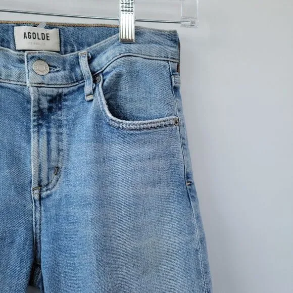 Agolde Toni Size 24 Distressed Raw Step Hem Light Wash Minimalist Cropped Jeans - Picture 6 of 14
